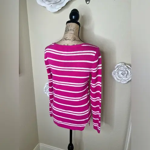 Vineyard Vines Bright Pink & White Striped Lightweight Sweater Size Small