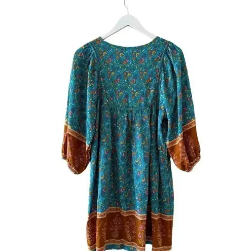 Qearal Womens Casual V Neck 3/4 Sleeve Boho Floral Loose Short Mini SZ S #1994 Brown