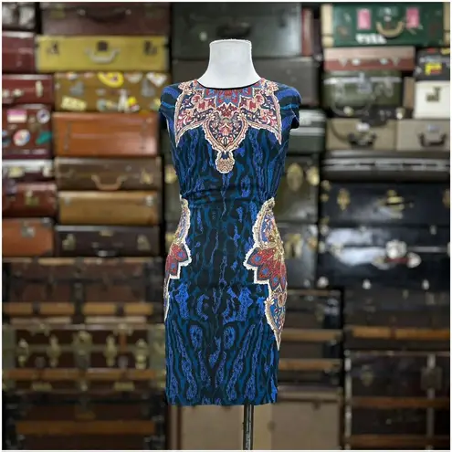 Just Cavalli Geometric Mini Dress Womens Size Medium Blue Black Motif