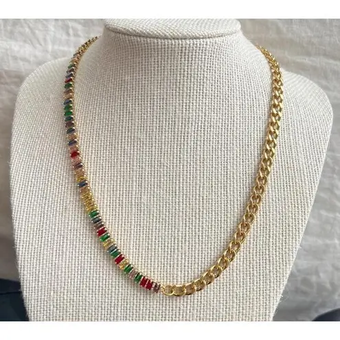 18K Gold Plated Cuban Chain Necklace Multi Cubic Zirconia Womens Jewelry