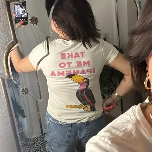 Anthropologie Midnight Rider  Graphic Print Short Sleeve Tee White Size XS