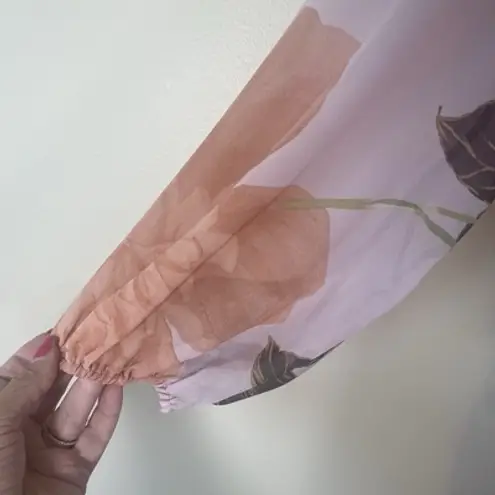 Maison Tara Floral Maxi Dress Sz 4 Pink Orange Chiffon Ruffle Wrap Style