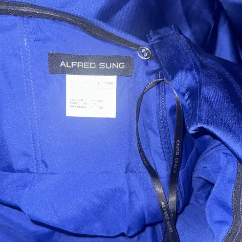 Alfred Sung NEW Strapless Satin Twill Column Gown w/ Removable Train sz 18 blue