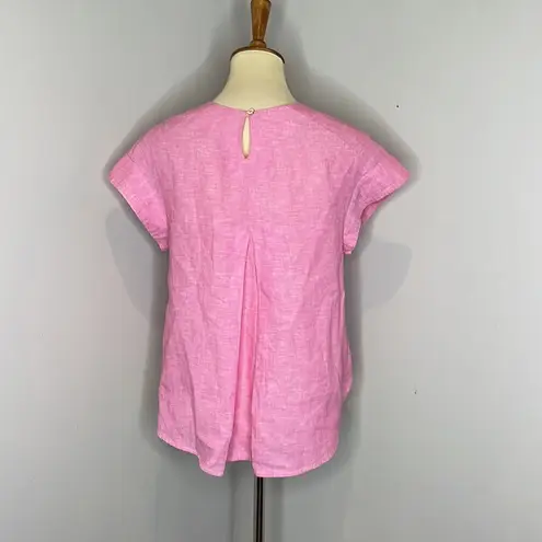 Trovata Birds of‎ Paradise Pink Linen Short Sleeve Blouse Size XS