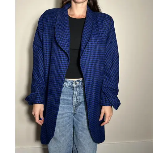 Vintage 100% Wool Blue Black Plaid Blazer Jacket with Shoulder Pads Size XXL