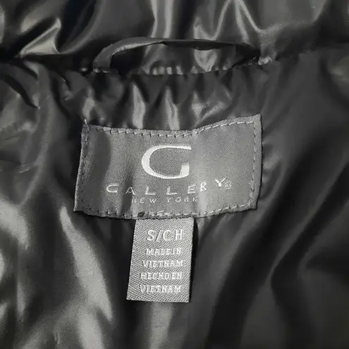 Gallery Womens Puffer Coat Small Black Hooded Faux Fur Full Zip Winter Outerwear