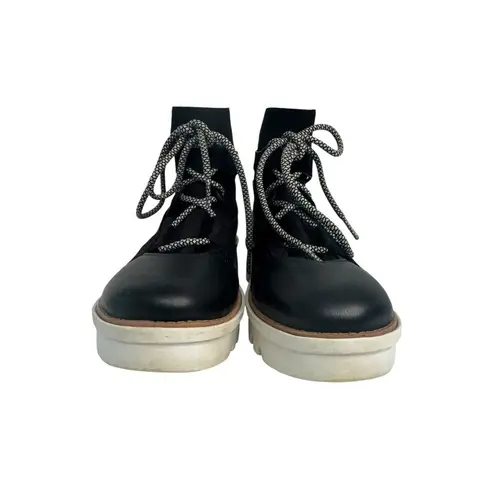 FitFlop GLACE KNIT LEATHER Black LACE UP ANKLE BOOTS WOMEN'S 7