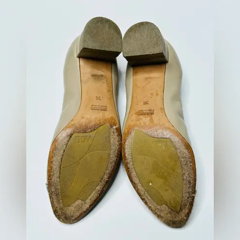 AGL Women's Tan Beige Snakeskin Cap Toe Leather Ballet Block Heel Pumps Size 36