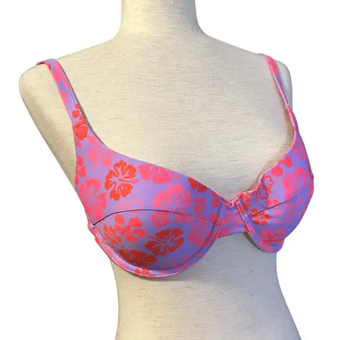 Kulani Kinis Pink Purple Bikini Top Cherry Berry Padded Underwire Large NWT