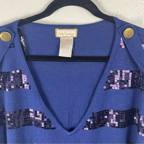 Baby Phat Blue Wool Blend Sequin Deep V-Neck Short Sleeves Sweater Dress Size 2X