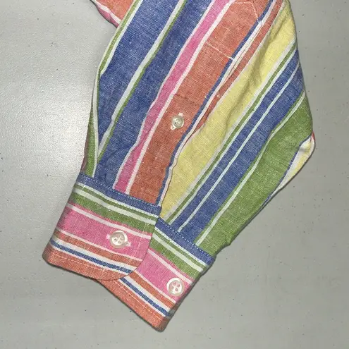 Jones Studio NWT Size L Rainbow Stripe Linen Blend Button Down Shirt Top