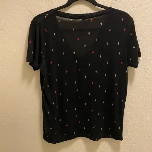 Rails Cara Black Rainbow Cactus Linen Blend V-Neck T-Shirt Size S