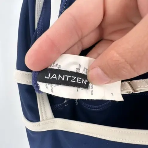 Jantzen Women's Plunging Open Back Slimming One Piece Swimsuit Blue Size 10