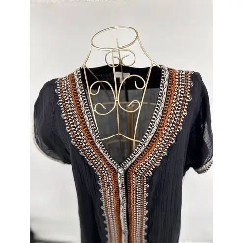 Garnet Hill Size XS Dress Embroidered Boho Lagenlook Gauzy Organic Cotton