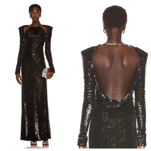 THE ATTICO Sequin Cut Out Chain Neck Gown in Black 42 4