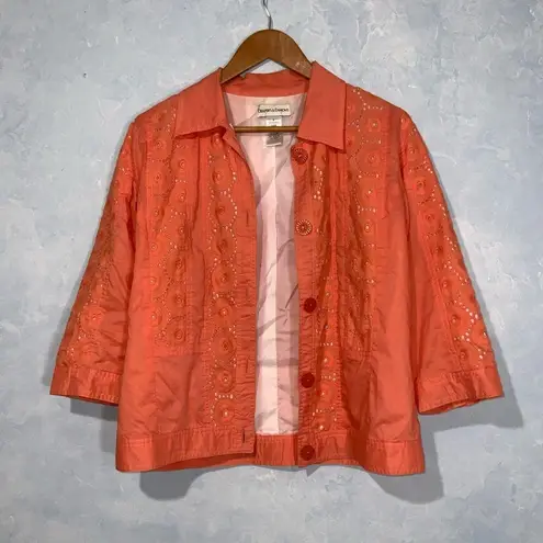 draper's & damon's Draper’s & Damon’s Orange Eyelet Grandmacore Country 3/4 Sleeve Cotton Jacket S