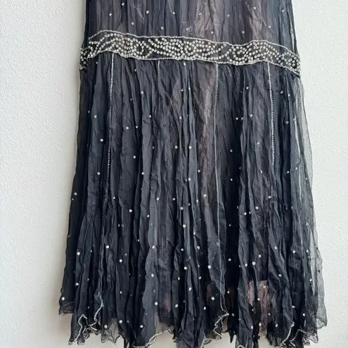 Vintage Art Deco Flapper Gatsy Sequin Jewel Black Silk Party Mini Flapper Dress