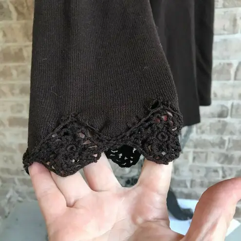 Bloomingdales Vintage Sweater PL Petite Large Chocolate Brown Crochet Tr…