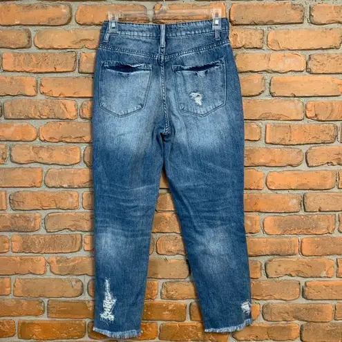 Pink Lily ‎ Womens 3 Jeans Blue Distressed Mom High Rise Destroyed Denim Raw Hem