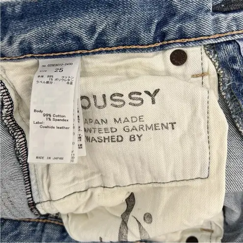 Moussy Vintage Tapered Distressed Jeans Light Blue Denim Ankle Raw hem Size 25