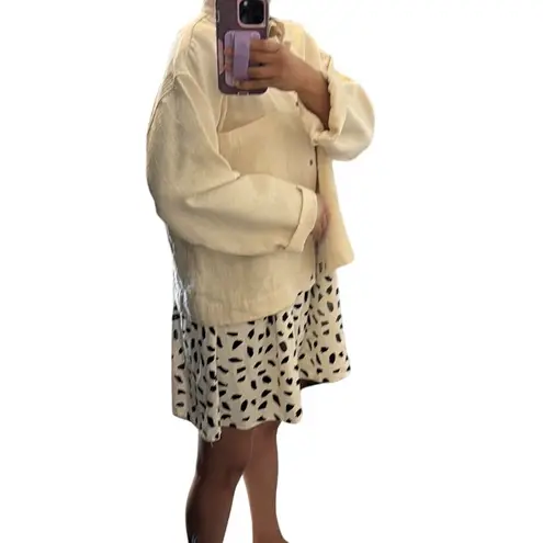 Eileen Fisher  Ivory Organic Cotton mandarin collar oversized Jacket size  S/M