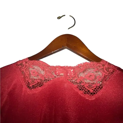 Vintage Brick Red Maxi lingerie lace long sleeve robe duster nightgown kimono Size L
