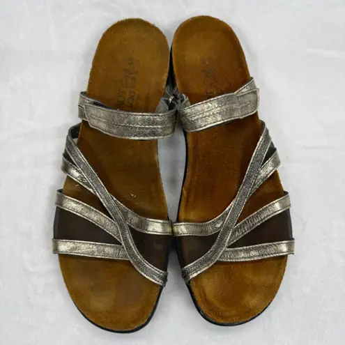 Naot Yarrow Sandals Metallic Leather Comfort Adjustable Strap Size 40 Silver