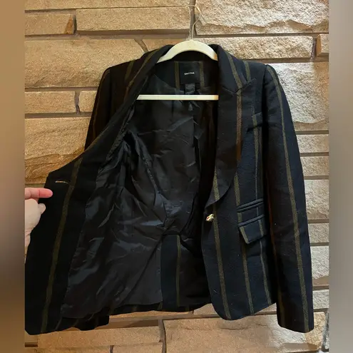 Smythe Peaked Lapel Blazer 100% Wool Jacket Black Mustard Stripe size 6