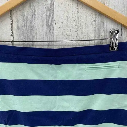 Gap Nautical Mini Skirt Womens 2 Blue Green Cotton Stripe Zip Back Pocket