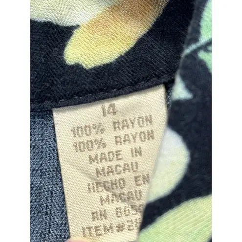 Original Island Sports Floral Sleeveless Button Down Maxi Dress Size 14 Rayon Black