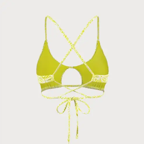 Berlook Light Green Floral Jacquard Cut Out Bikini Top and bottom 06 Yellow Size M