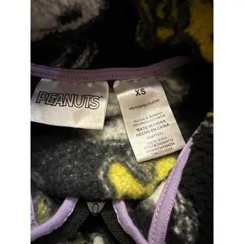 Peanuts Snoopy Woodstock All Over Print Fleece Pullover Jacket Women's XS Black