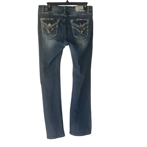 Grace Women's 30 Bedazzled Rhinestone Embroidered Pockets Straight Jeans Blue