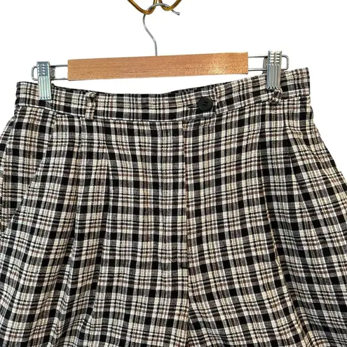 Bermuda Vintage Plaid Long High Waisted Mom Pleated Linen Cotton Blend  Shorts M