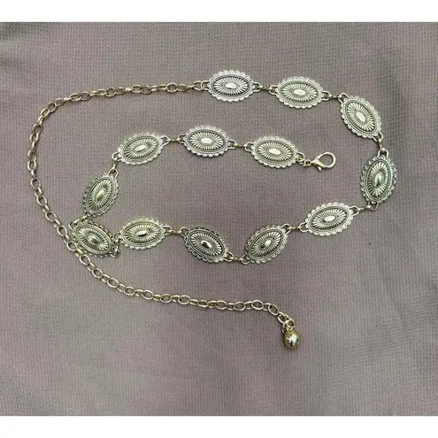 Vintage Gold Oval Concho Waist Chain Belt Adjustable Boho Western Style