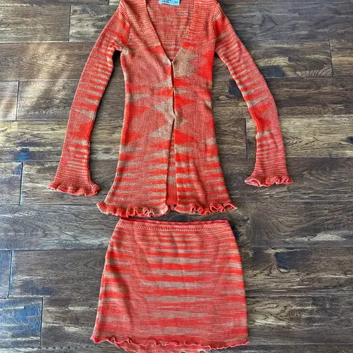 Tiger Mist Orange Striped Knit Cardigan and Skirt Set thumbnail 2