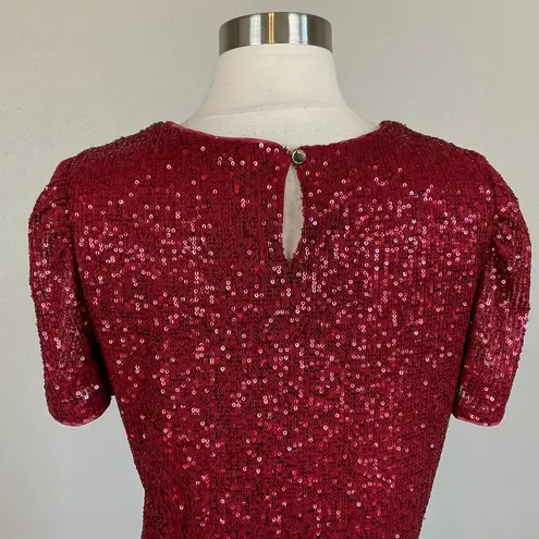 DKNY Women's Cocktail Dress Size 14 Red Sequined Short Sleeve Shift