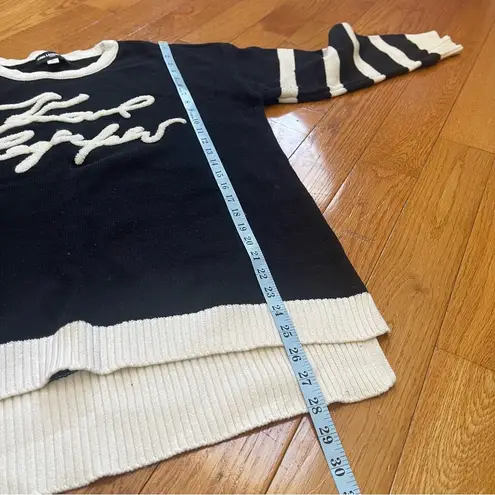 Karl Lagerfeld Signature Logo Striped Pullover Long Sleeve Cotton Sweater Sz L