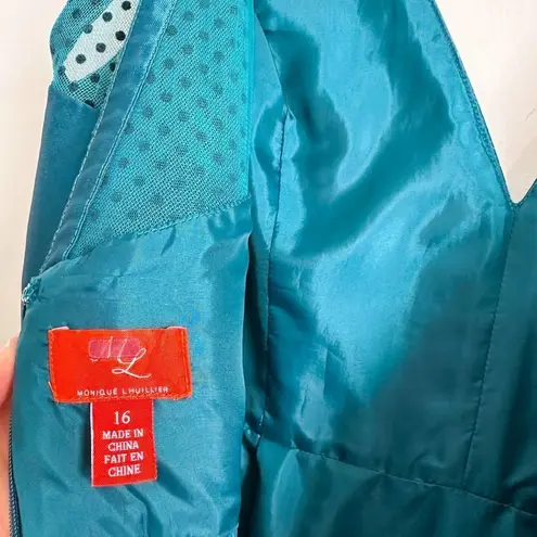 Monique Lhuillier Teal Mesh Formal Gown Sleeveless mesh insert Formal Dress 16