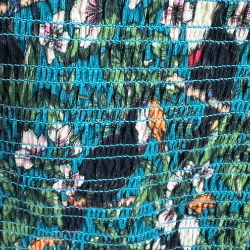 Dolan Anthropologie Left Coast Smocked Puff Sleeve Toucan Tropical Size Large