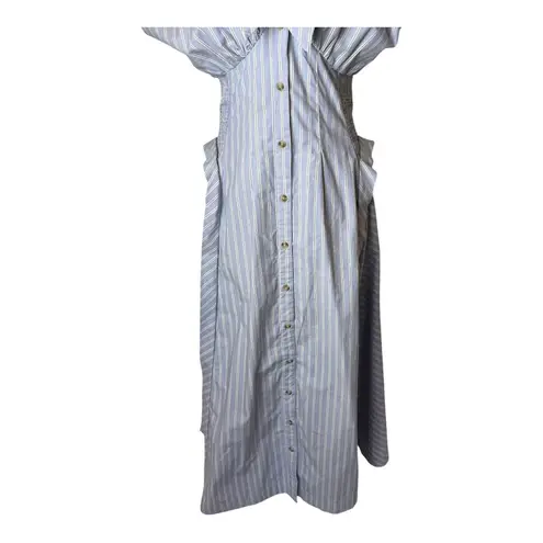 By Anthropologie Dress Women Small Blue White Striped Pleated Midi Preppy Boho