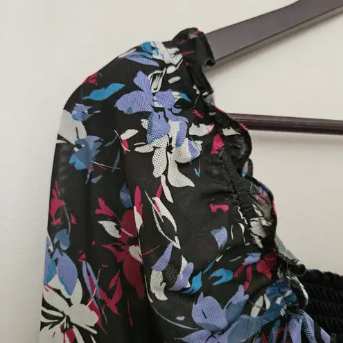 Peter Som Tie Detail Crop Top Floral Long Sleeve Casual Ruched Neutral Black