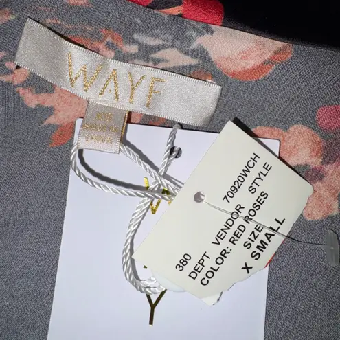 WAYF  Black Red Roses Off Shoulder Long Sleeve Satin Blouse Holiday party blouse