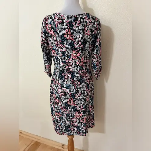 ERDEM Reese bright floral boat neck stretch ponte bodycon knee length dress 12 Black