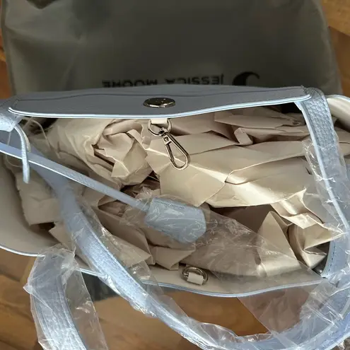 Jessica Moore Stylish Light Blue Tote White