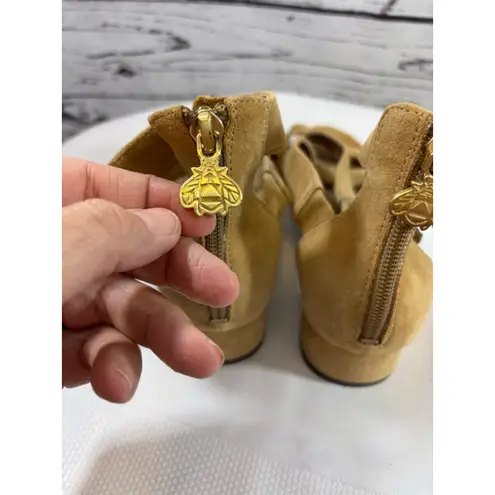 Bettye Muller Women's Tan Suede Gold Buckle Sandals Size 7.5