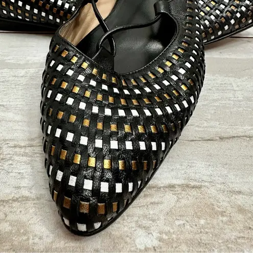 Black Lace Up Leg Wrap Gladiator Leather Ballet Flats Woven Handmade Basketweave Size 9