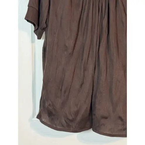 Allison Brittney Women's Brown Short Sleeve Top, Crotchet Neck, Poly/rayon, 2X