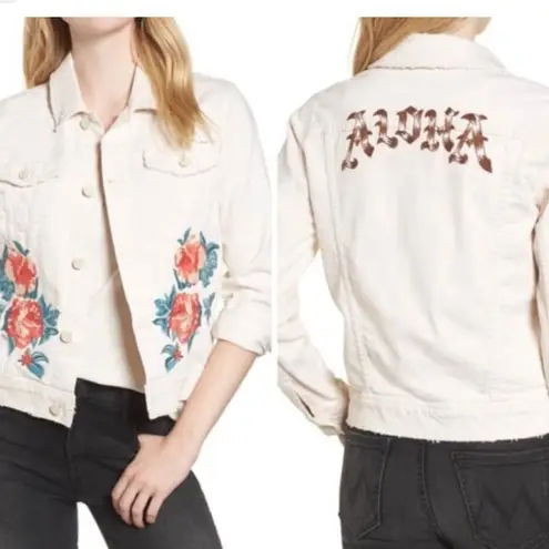 Mother Ivory Bruiser Denim Jacket Aloha Floral Tropical D3 Green