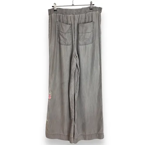 Soft Surroundings Wide Leg Pants NWT Embroidery Gray Lyocell Boho Romantic Large